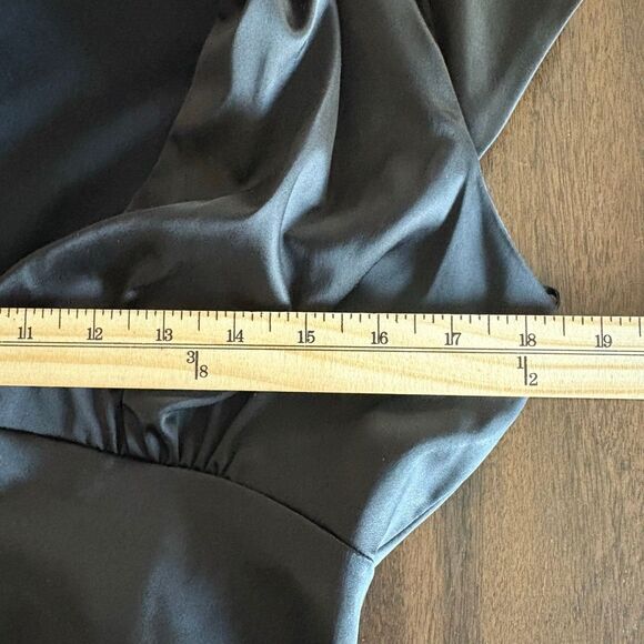 Vtg Cache Dress 12 Black Satin Cap Sleeve Bodycon Cocktail Formal Midi - Picture 9 of 11